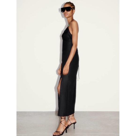 Zara Strappy Linen Blend Midi DressGreen Bead Detail - Picture 10 of 10